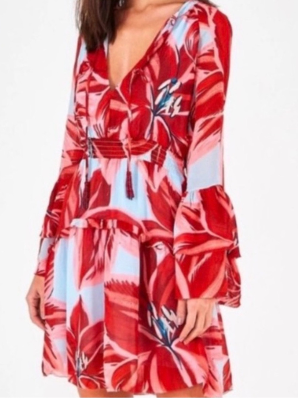 Farm Rio Azalea Mini Dress S Red Pink Blue